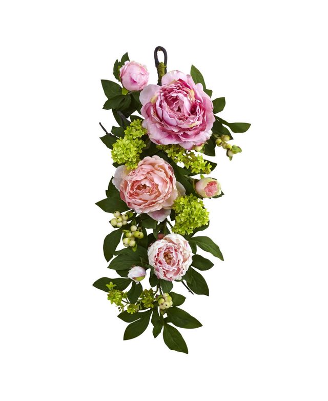 Nearly Natural 24" Mixed Peony and Hydrangea Teardrop
