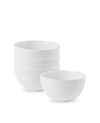 Fitz and Floyd Everyday Whiteware Beaded Soup Cereal Bowl 4 Piece Set