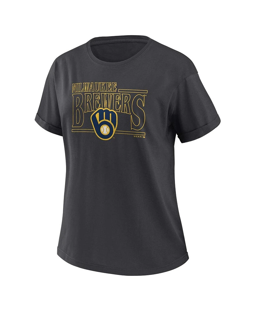 Women's Wear by Erin Andrews Charcoal Milwaukee Brewers Oversized Boyfriend T-shirt