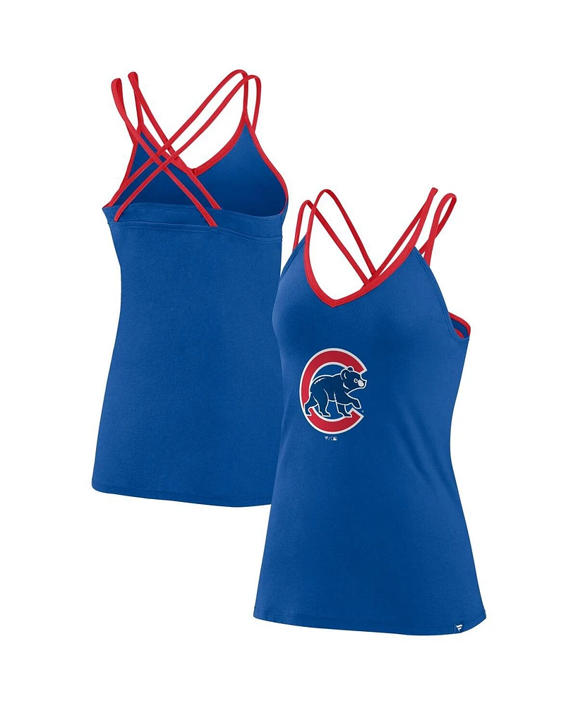 Women's Fanatics Royal Chicago Cubs Barrel It Up Cross Back V-Neck Tank Top