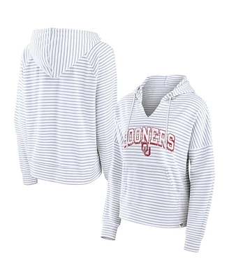 Women's Fanatics White Oklahoma Sooners Striped Notch Neck Pullover Hoodie