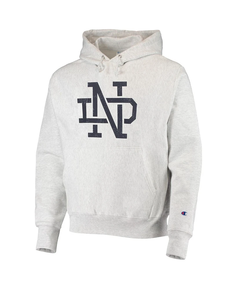 Men's Champion Heathered Gray Notre Dame Fighting Irish Team Vault Logo Reverse Weave Pullover Hoodie
