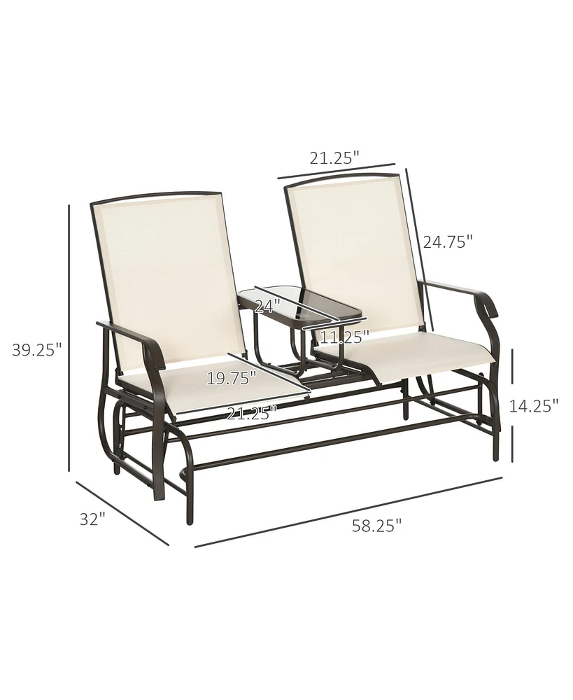 Outsunny 2-Person Outdoor Glider Bench with Center Table,