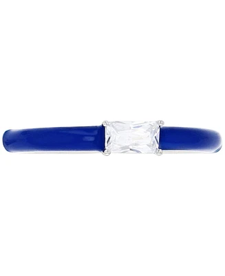 Cubic Zirconia & Blue Enamel Ring Sterling Silver