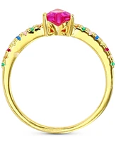 Lab-Grown Multi-Gemstone (1-1/4 ct. t.w.) & Cubic Zirconia Heart Ring in 14k Gold-Plated Sterling Silver