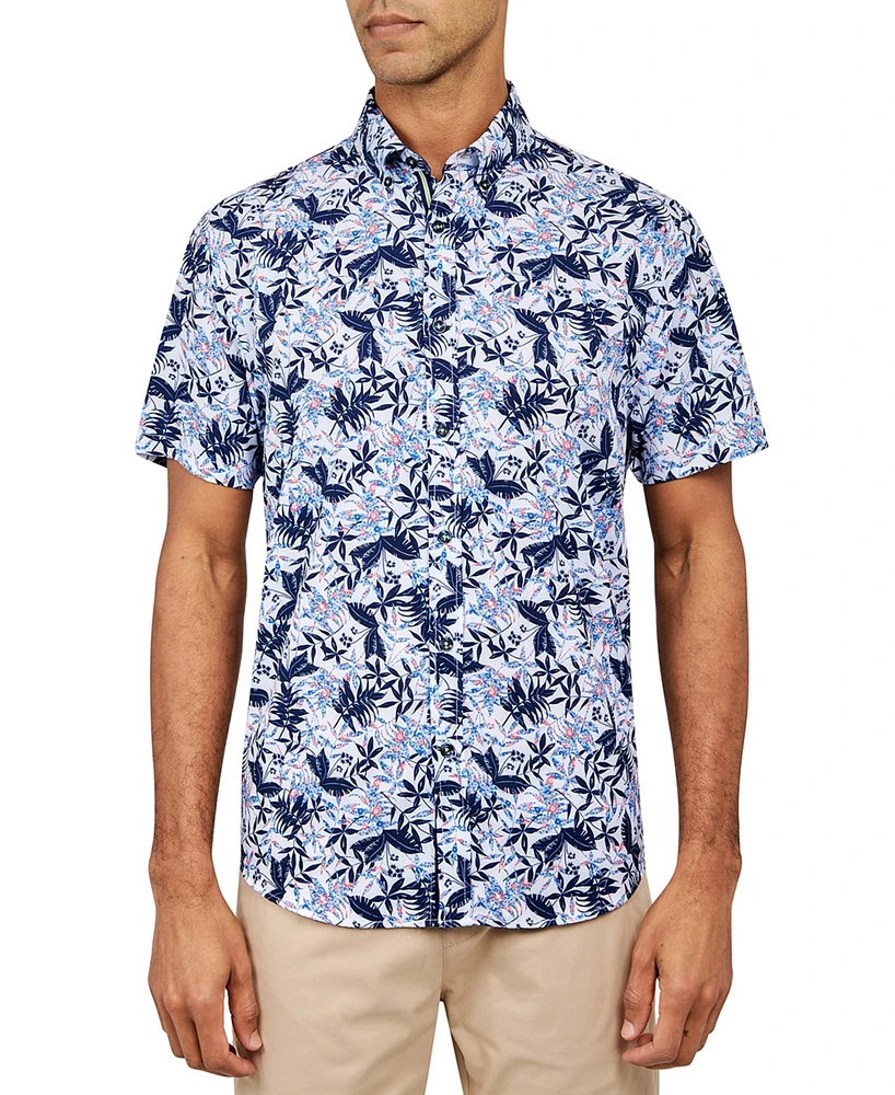 Society Of Threads Men's Regular Fit Non-Iron Performance Stretch Leaf Print Button-Down Shirt