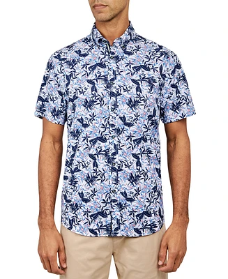 Society Of Threads Men's Regular Fit Non-Iron Performance Stretch Leaf Print Button-Down Shirt