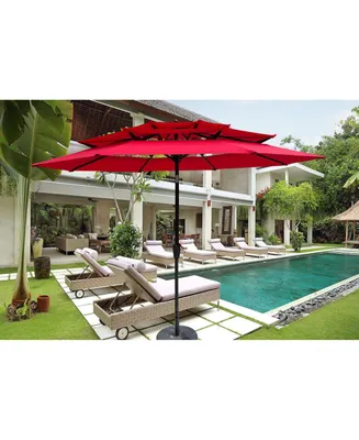 9FT 3-Tiers Outdoor Patio Umbrella With Crank And Tilt And Wind Vents For Garden Backyard