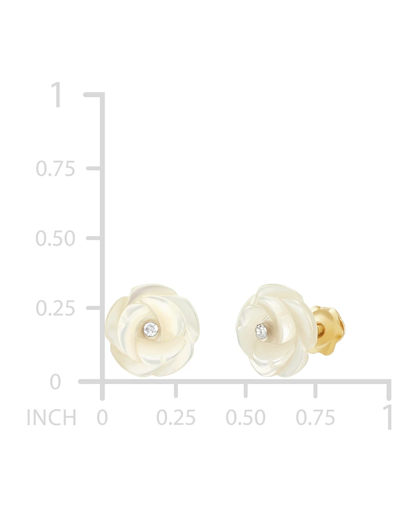 Children's Mother of Pearl & Crystal Flower Stud Earrings in 14k Gold
