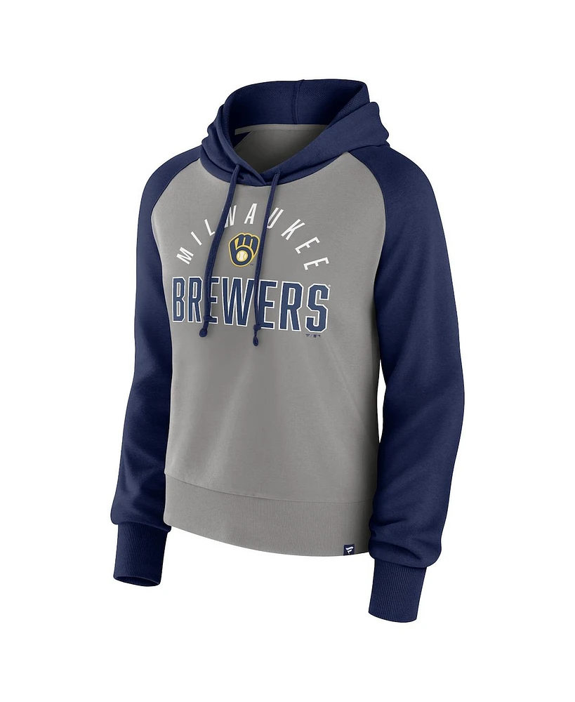 Women's Fanatics Navy, Gray Milwaukee Brewers Pop Fly Pullover Hoodie