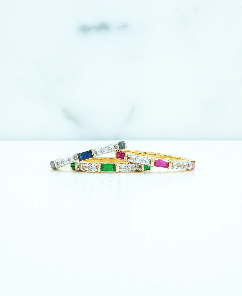 Lab-Grown Emerald (1/3 ct. t.w.) & Lab-Grown White Sapphire (1/5 ct. t.w.) Stack Ring in 14k Gold-Plated Sterling Silver