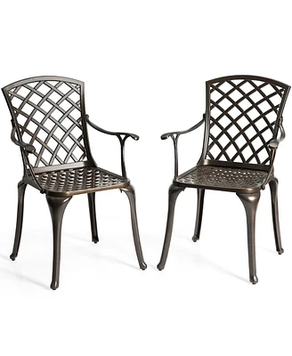 Costway Outdoor Cast Aluminum Arm Dining Chairs Set of 2 Patio Bistro Chairs
