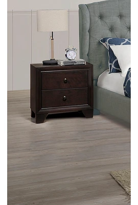 Modern Bedroom Nightstand Brown Drawers Bedside Table Rubberwood