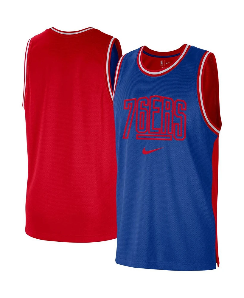 Men's Nike Royal, Red Philadelphia 76ers Courtside Versus Force Split Dna Performance Mesh Tank Top