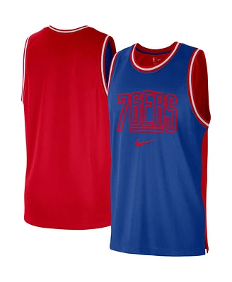 Men's Nike Royal, Red Philadelphia 76ers Courtside Versus Force Split Dna Performance Mesh Tank Top