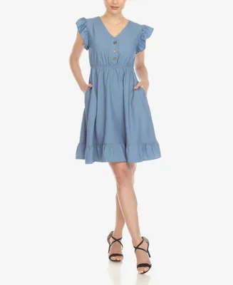 White Mark Women's Ruffle Sleeve Knee-Length Dress