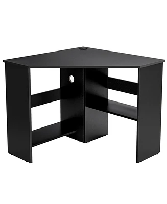 Costway Corner Computer Desk Triangle Writing Workstation w/ Storage Shelf