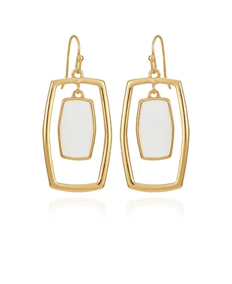 T Tahari Gold-Tone White Acrylic Rectangular Hoop Earrings