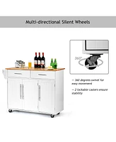 Kitchen Island Trolley Cart Wood Brown Top Rolling Storage Cabinet