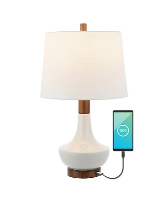 Finn 23" Vintage-inspired Minimalist Iron, Ceramic Led Mini Table Lamp with Usb Charging Port