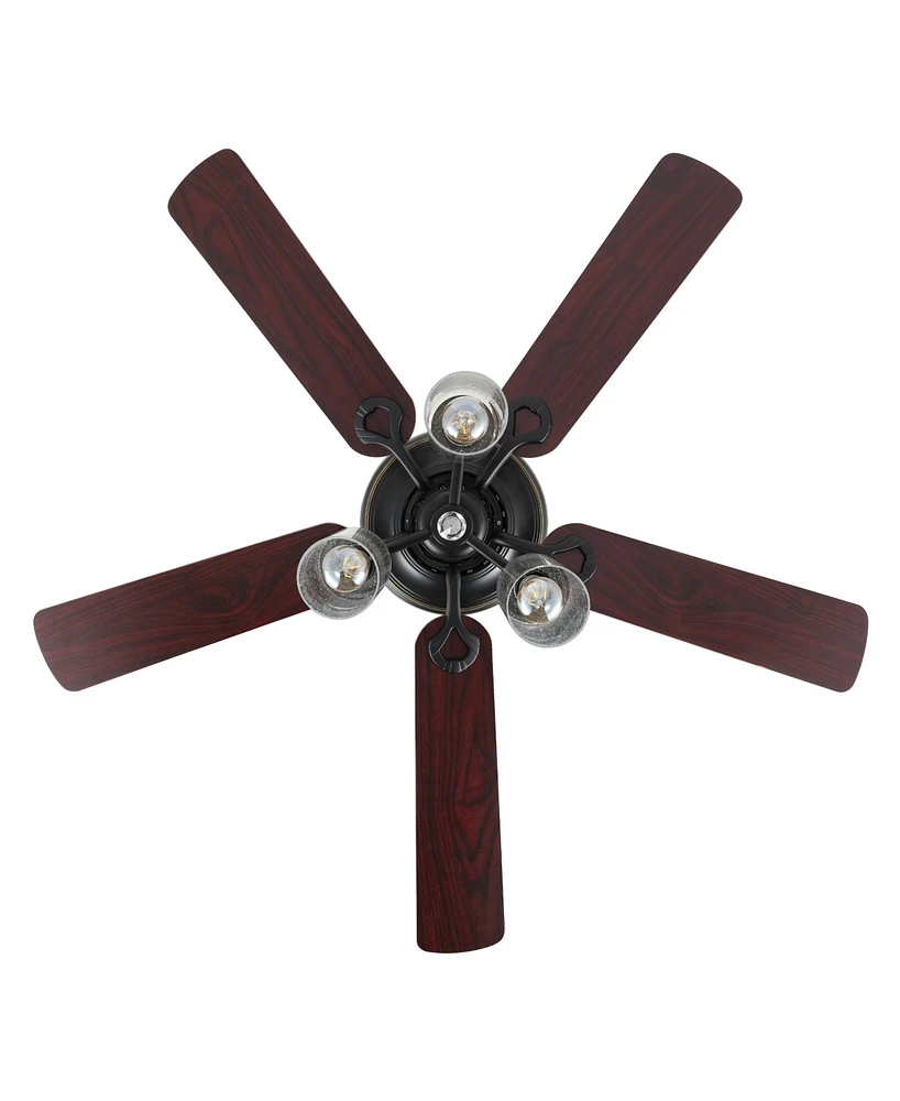 Lucas 52" 3-Light Rustic Industrial Iron, Wood, Seeded Glass Mobile-App, Remote-Controlled Led Ceiling Fan
