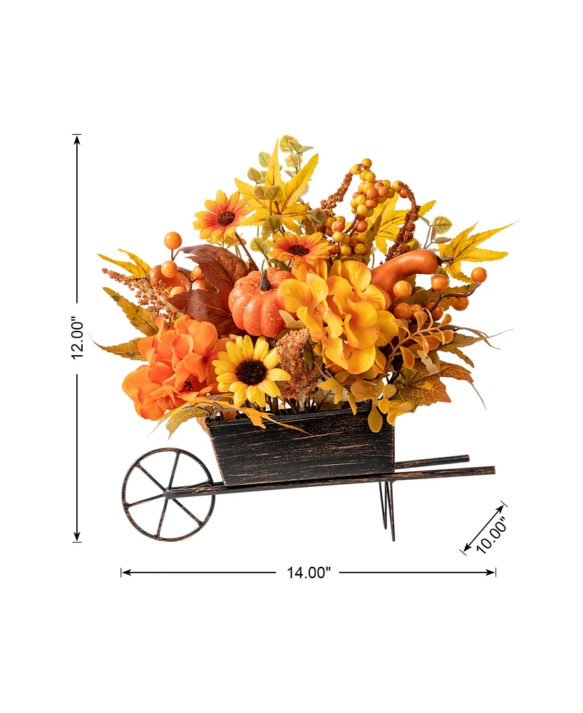 Glitzhome 14" L Fall Floral Cart Centerpiece