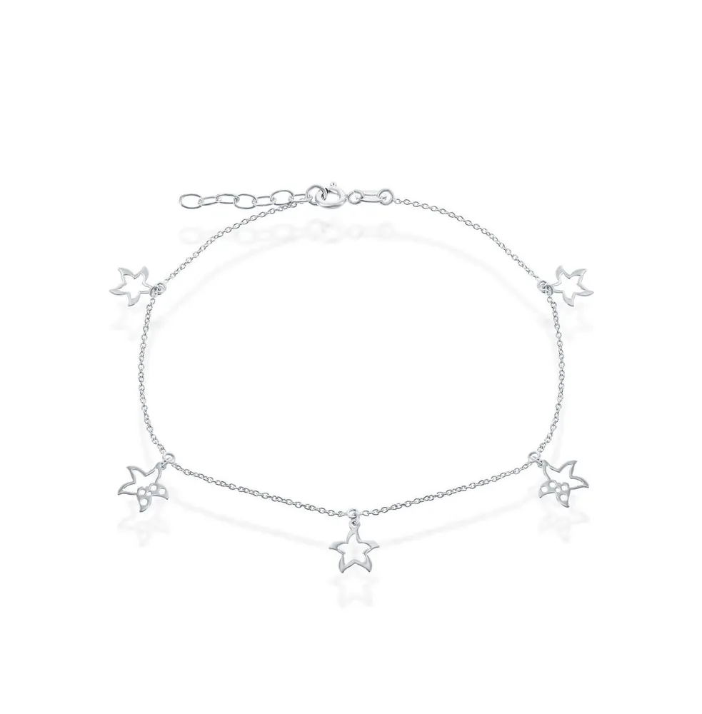 Simona Sterling Silver Dangling Starfish Cut-Out Anklet