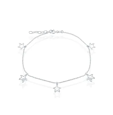 Simona Sterling Silver Dangling Starfish Cut-Out Anklet