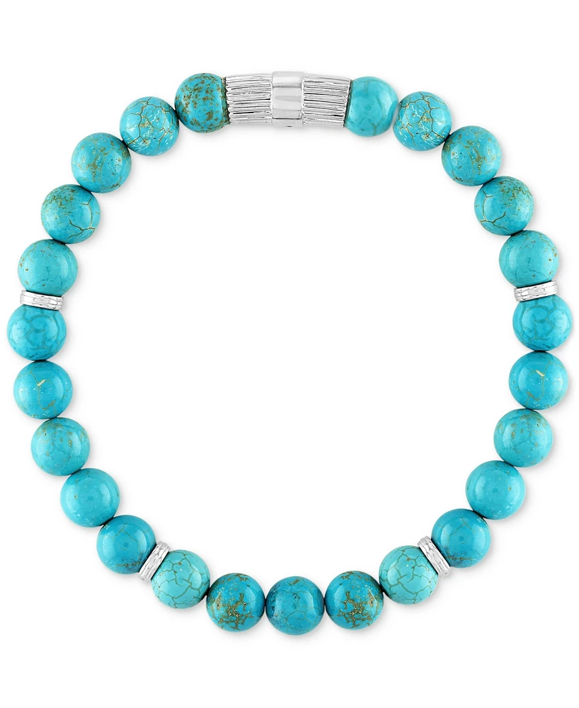 Esquire Men's Jewelry Reconstituted Turquoise Beaded Stretch Bracelet in Sterling Silver, Created for Macy's