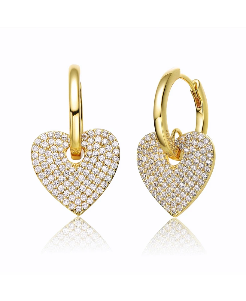 Mini 14k Yellow Gold Plated with Cubic Zirconia Heart Dangle Infinity Hoop Drop Earrings