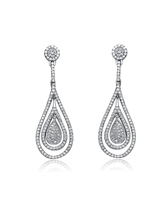 Sterling Silver Cubic Zirconia White Gold Plated Outlined Teardrop Earrings