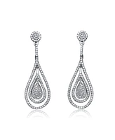 Sterling Silver Cubic Zirconia White Gold Plated Outlined Teardrop Earrings