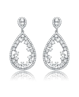 Genevive Sterling Silver Teardrop Shaped Clear Cz Accent Drop Earrings