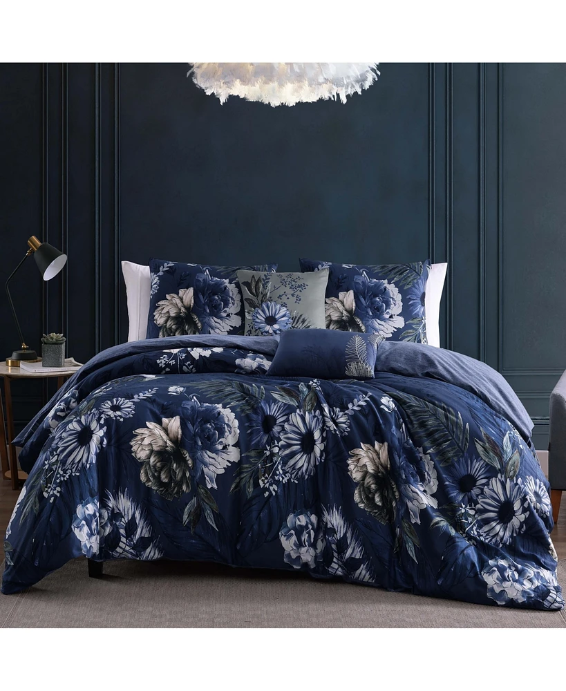 Bebejan Forget Me Not Bedding 100% Cotton Sateen 5 Piece Reversible Queen Comforter Set