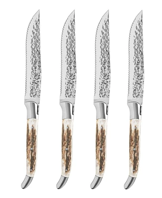 French Home Laguiole Set of 4, Connoisseur Bbq Steak Knives with Deer Horn Handles