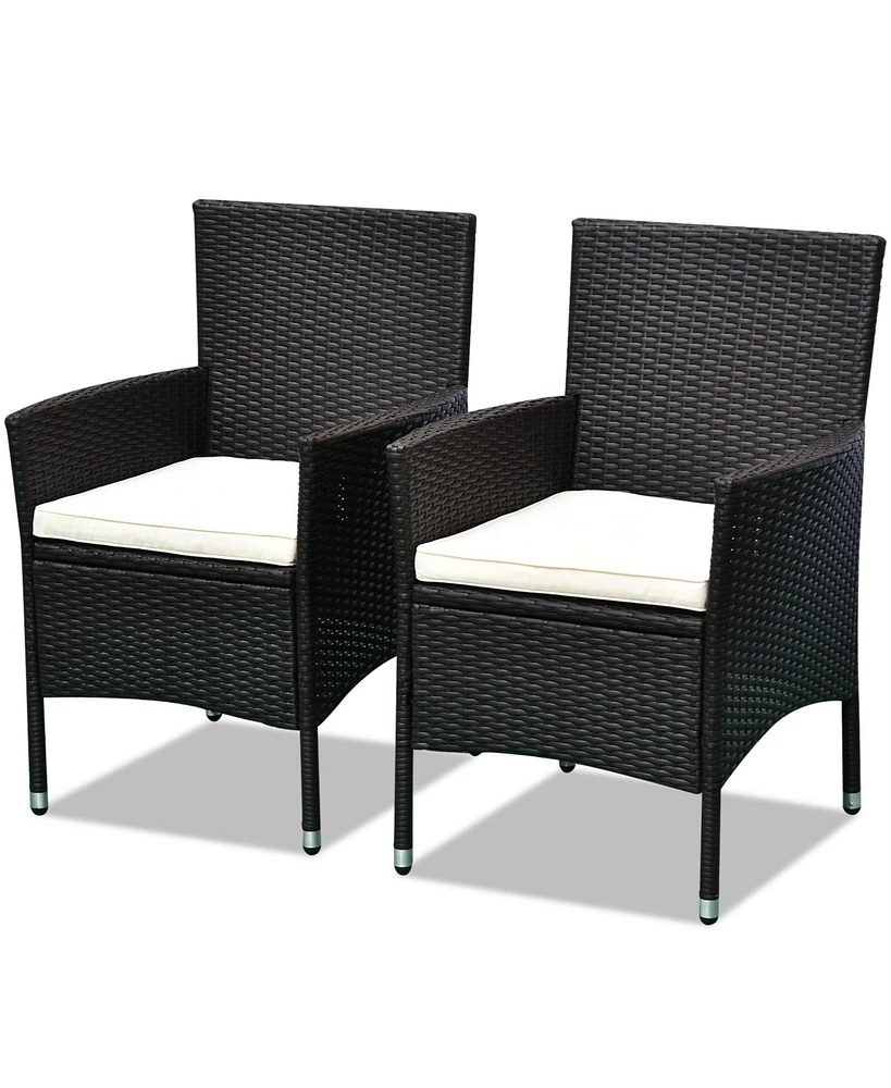 Outsunny 2PC Patio Rat Wicker Dining Armrest Chairs Furniture W/ Cushions
