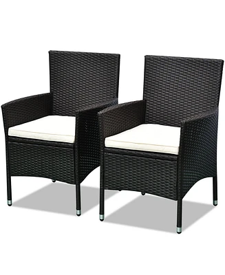 Outsunny 2PC Patio Rat Wicker Dining Armrest Chairs Furniture W/ Cushions