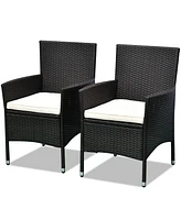 Outsunny 2PC Patio Rat Wicker Dining Armrest Chairs Furniture W/ Cushions