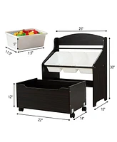Kids Wooden Toy Storage Unit Organizer w/Rolling Box & Plastic Bins