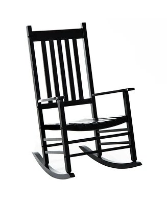 Outsunny Wood Rocking Chair, Wooden Porch Rocker, Rustic
