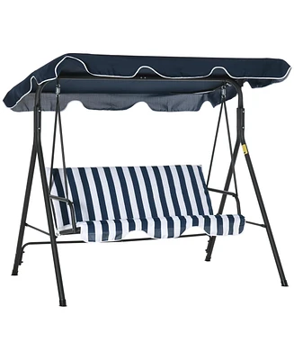 Outsunny 3-Seat Outdoor Patio Swing Chair w/ Tilt Canopy Cushion Dark