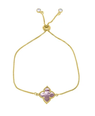 Adornia Adjustable Flower Imitation Mother of Pearl Gold Plated Bolo Bracelet