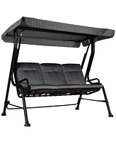 Outsunny Outdoor Patio Porch Swing Bench with Included Adjustable Shade Awning & Comfort Padded Seating for Three People, Black