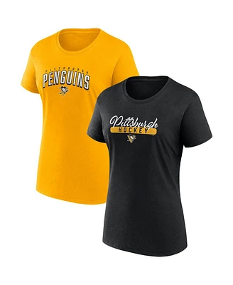 Women's Fanatics Black, Gold Pittsburgh Penguins Two-Pack Fan T-shirt Set