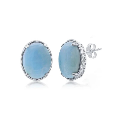 Sterling Silver Oval Larimar Filigree Design Stud Earrings
