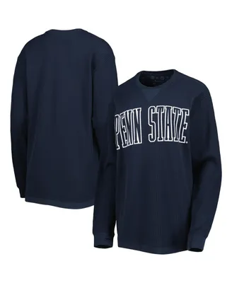 Women's Pressbox Navy Penn State Nittany Lions Surf Plus Size Southlawn Waffle-Knit Thermal Tri-Blend Long Sleeve T-shirt