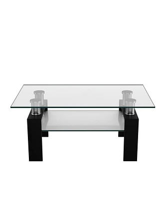 Rectangle Glass Coffee Table Metal Legs End Livingroom