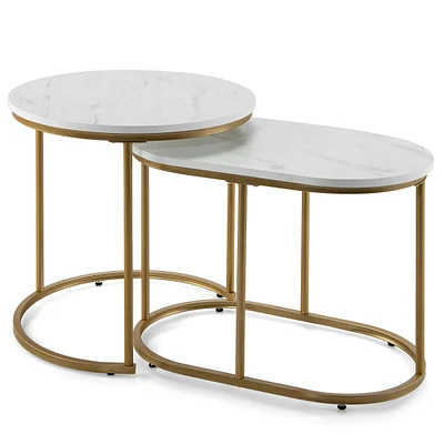 Nesting Coffee Table Modern Set of 2 Marble Coffee Side Table Set Living Room
