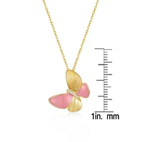 Kids 14k Gold Plated with Enamel & Cubic Zirconia Butterfly Pendant Necklace in Sterling Silver