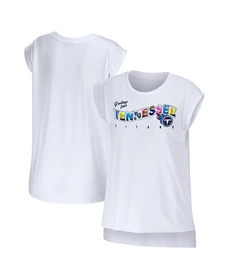 Women's Wear by Erin Andrews White Tennessee Titans Greetings From Muscle T-shirt